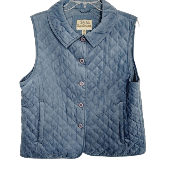 Cabela’s Women's Diamond Quilted Faux Suede Button Up Vest Slate Gray Size Large - Picture 1 of 12
